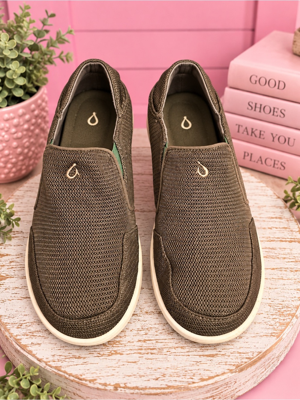 OluKai Brown Mesh Slip-On Loafers - Picture 1 of 3